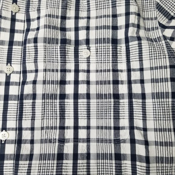 Flag & Anthem Mens XL Plaid Pattern Navy Blue White Button Down Shirt Pocket - Picture 8 of 16